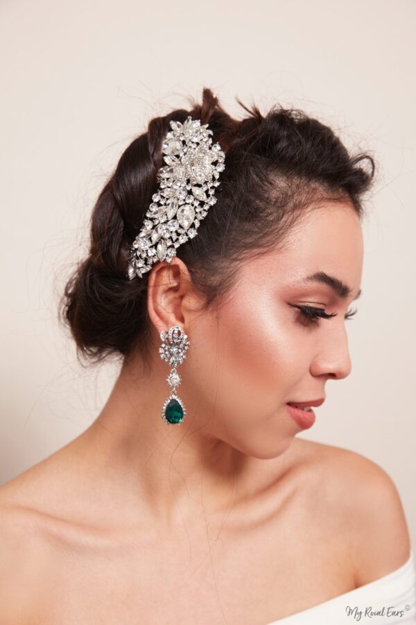 Queen Rhiannon-silver crystal glass embellished hair comb headpiece - My Roial Ears LTD