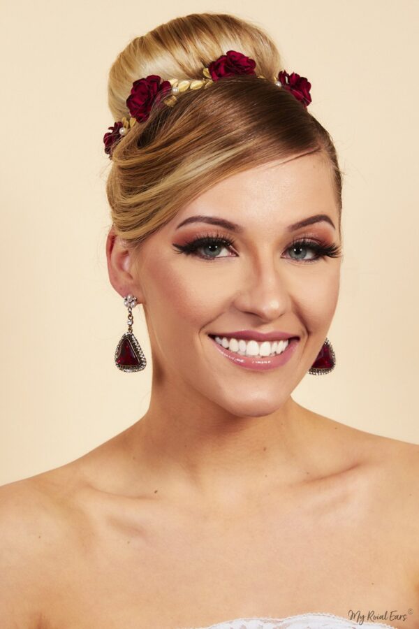 Queen Cady- red and gold floral baroque headpiece - My Roial Ears LTD