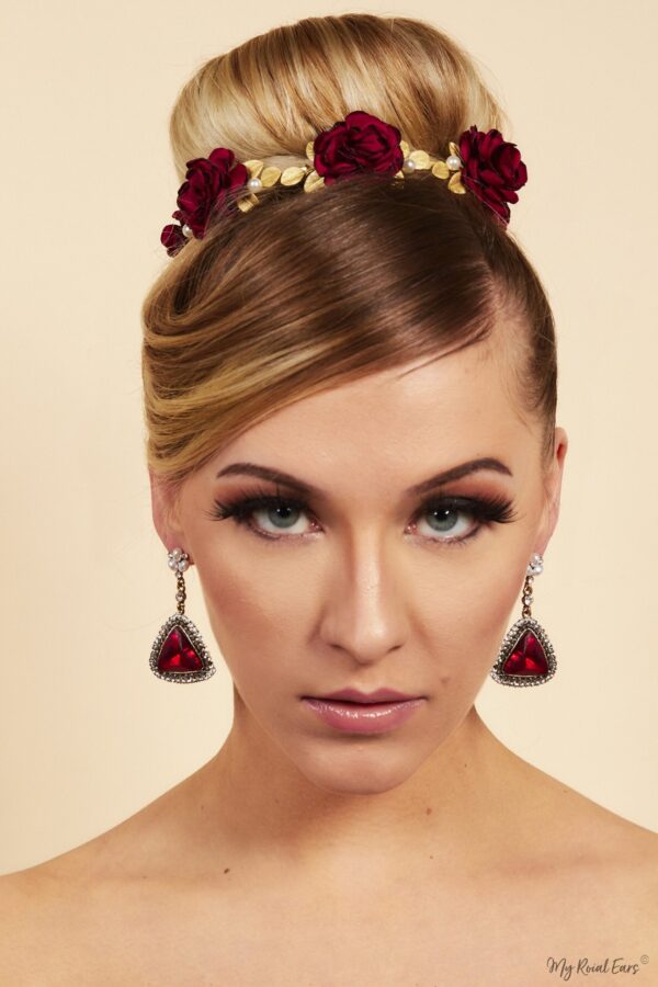Queen Cady- red and gold floral baroque headpiece - My Roial Ears LTD
