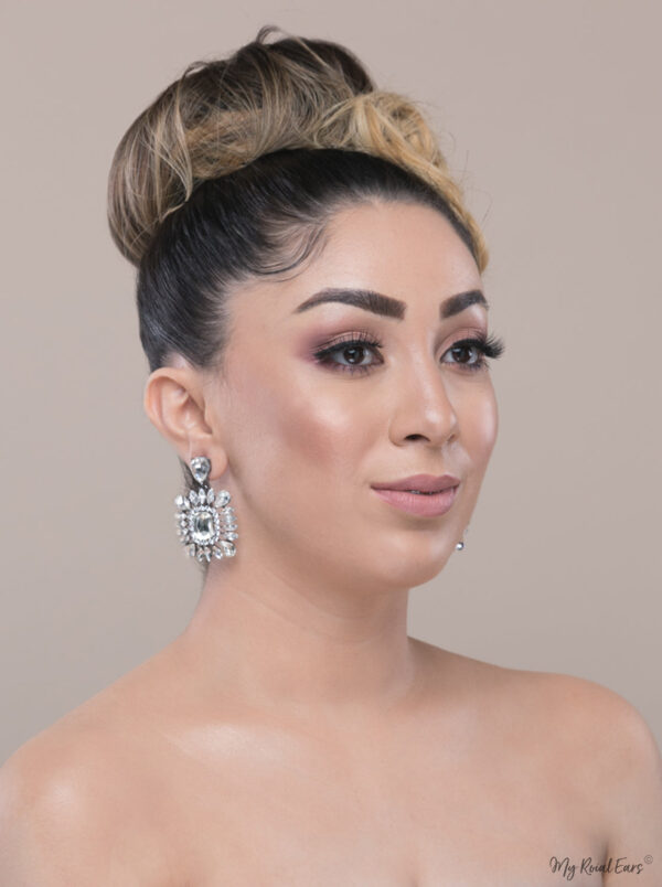 Q.NOOR-handmade rectangle glass bridal drop earrings - My Roial Ears LTD