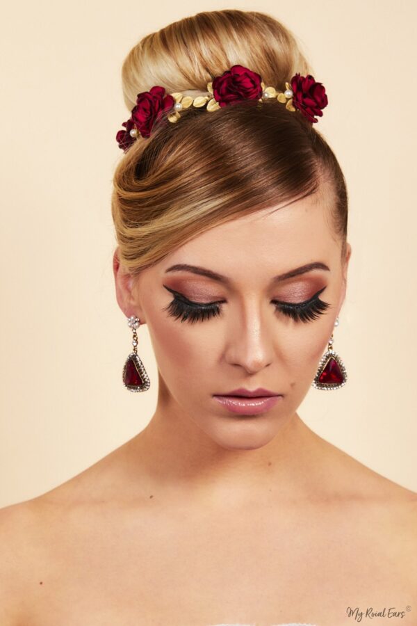 Queen Cady- red and gold floral baroque headpiece - My Roial Ears LTD