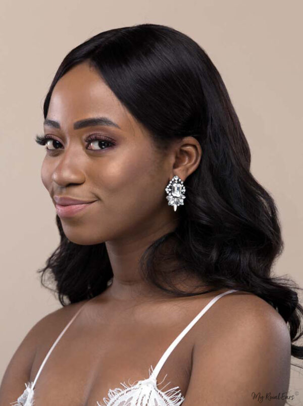 Q.QUINN-rhombus white glass crystal bridal stud earrings - My Roial Ears LTD