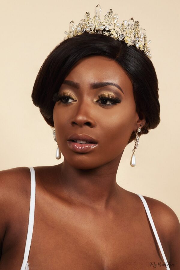 Queen Helena- striking baroque crystal gold pearl tiara - My Roial Ears LTD