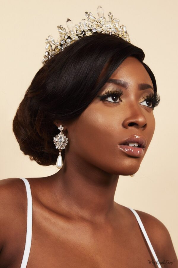 Queen Helena- striking baroque crystal gold pearl tiara - My Roial Ears LTD