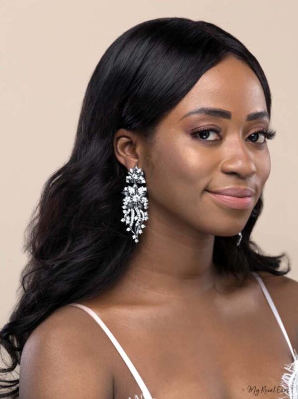 Q.XENIA-vintage baroque flower statement drop bridal earrings - My Roial Ears LTD