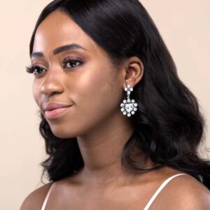 Q Kate -silver heart swarovski bridal drop earring - My Roial Ears LTD