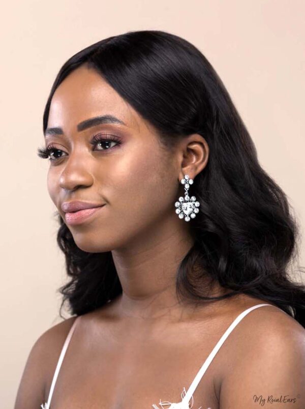 Q Kate -silver heart swarovski bridal drop earring - My Roial Ears LTD