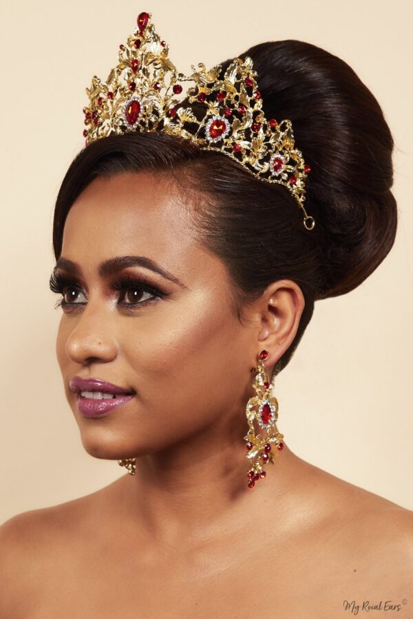 Queen Eva- royal gold red crown and earring Set - My Roial Ears LTD