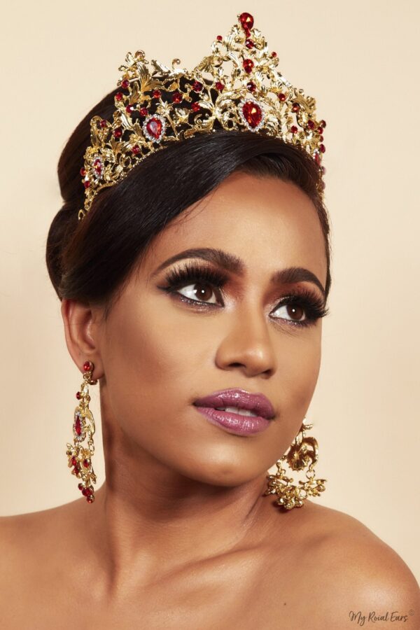 Queen Eva- royal gold red crown and earring Set - My Roial Ears LTD