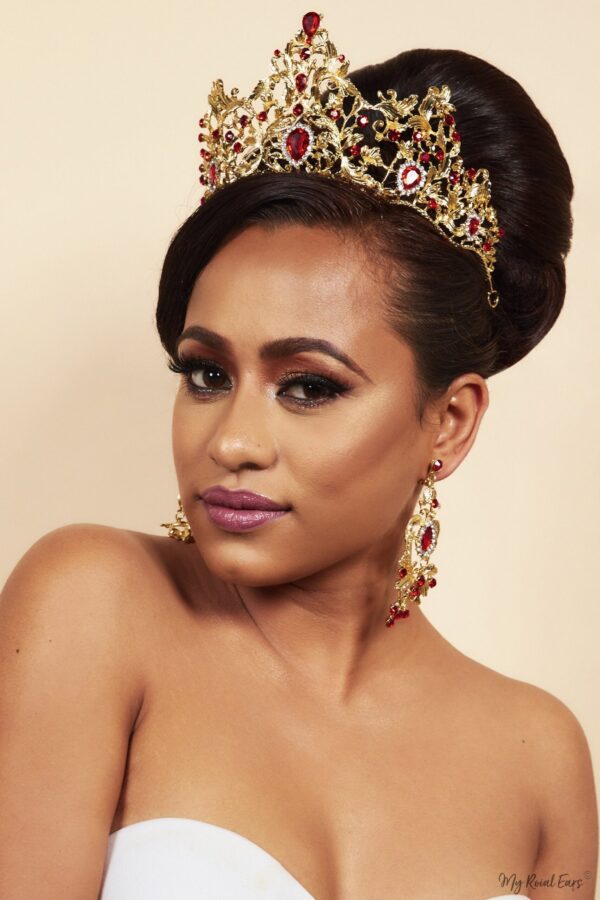 Queen Eva- royal gold red crown and earring Set - My Roial Ears LTD