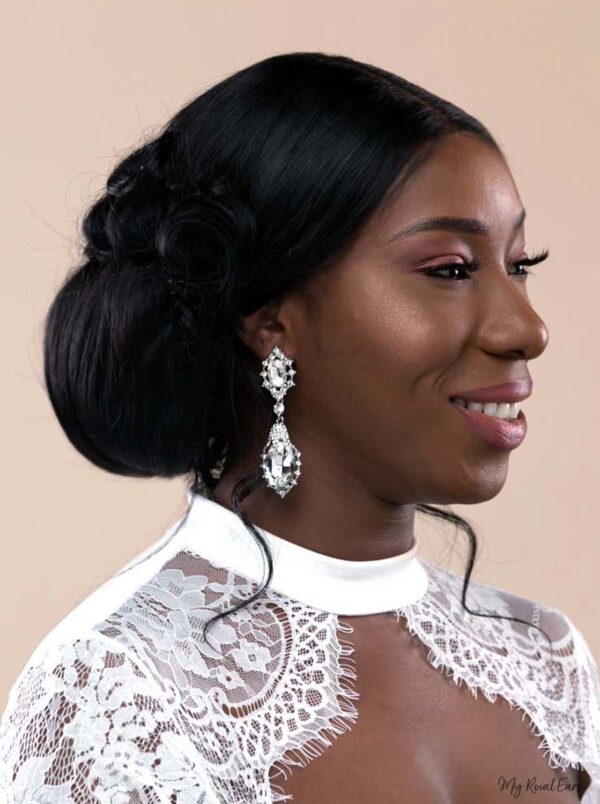 Q.Rosalie-silver crystal plated statement bridal earring - My Roial Ears LTD