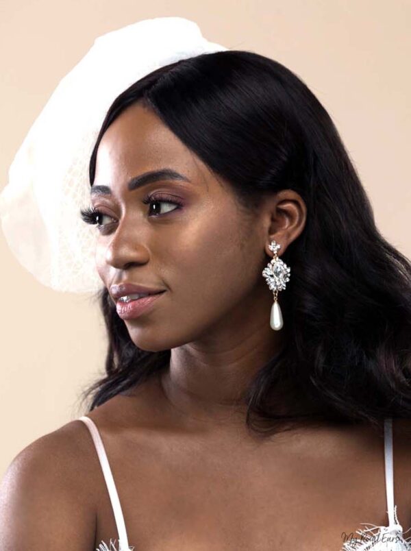 Q.Isobel-stone crystal luxe pearl like bridal drop earrings - My Roial Ears LTD