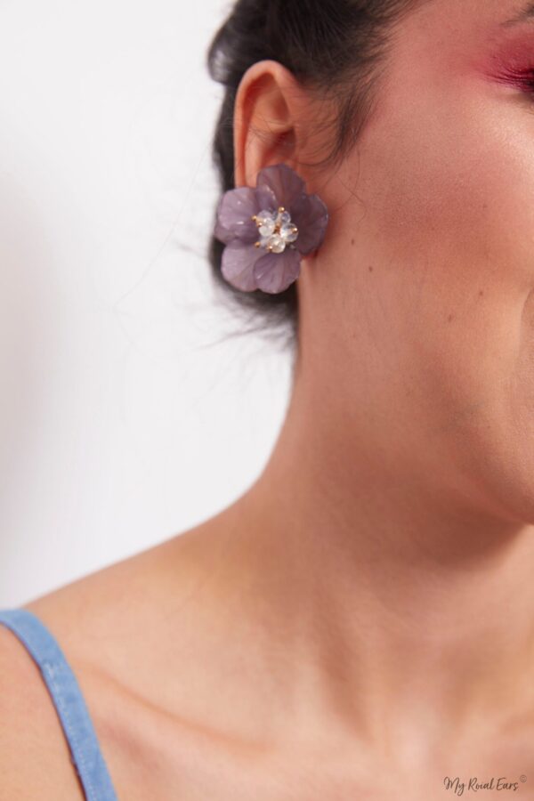 Iris Purple- hand-made, acrylic flower stud earrings - My Roial Ears LTD