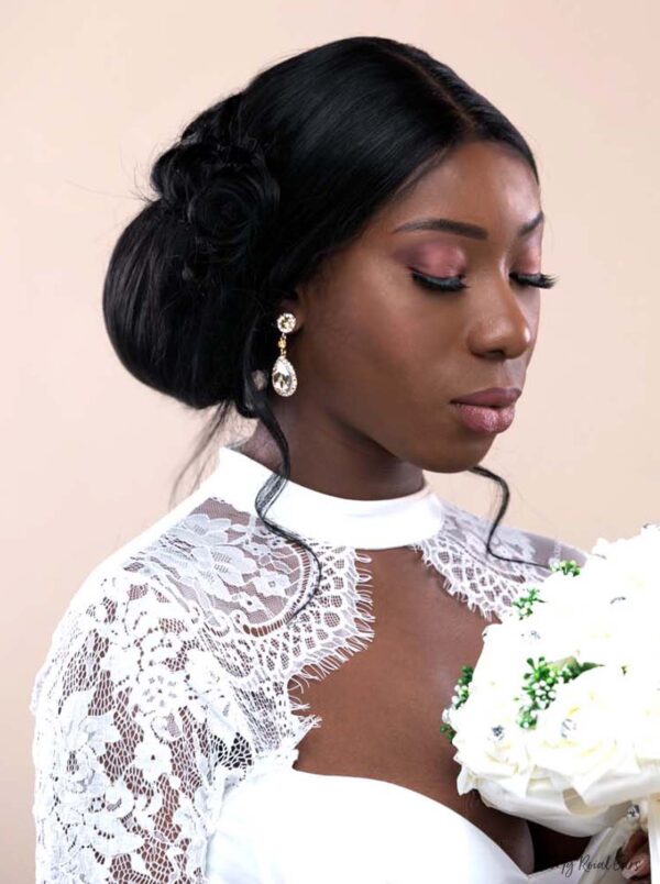 Q.Olivienne-classic luxury champagne gold drop bridal earrings - My Roial Ears LTD