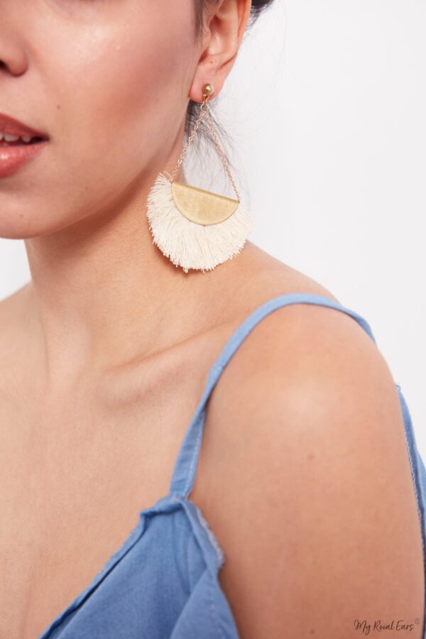 Jasmine- gold tassel fan drop earrings - My Roial Ears LTD