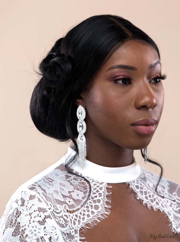 Q Annalore-magnificent paved rhinestone tassel bridal earrings - My Roial Ears LTD