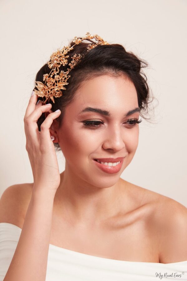Queen Winfrey- handmade golden floral headband - My Roial Ears LTD
