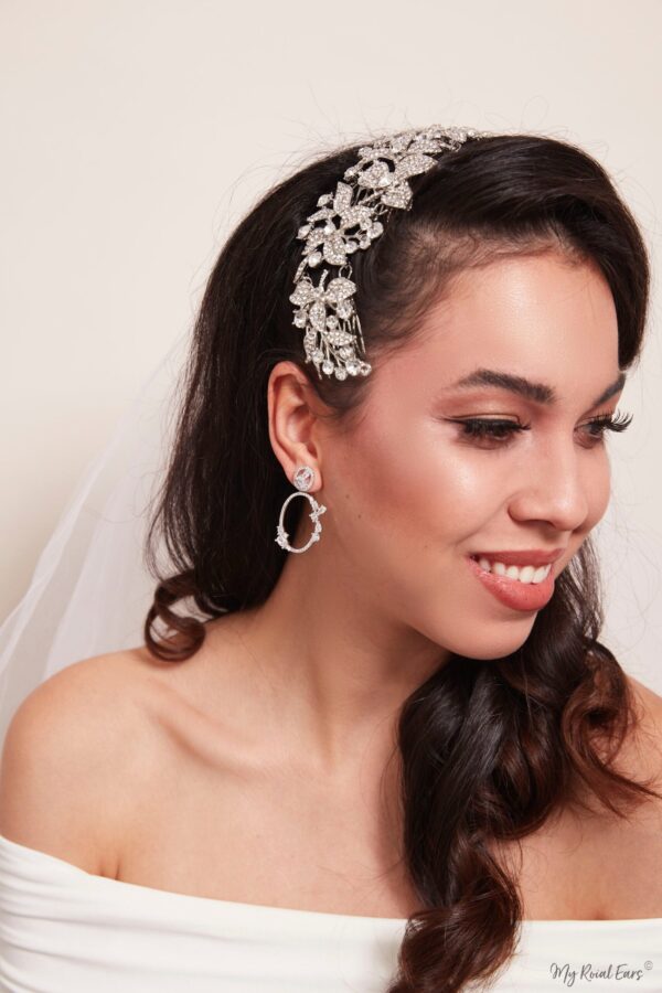 Q.EMMA-antique inspired cubic zircon bridal hoop earrings - Image 3