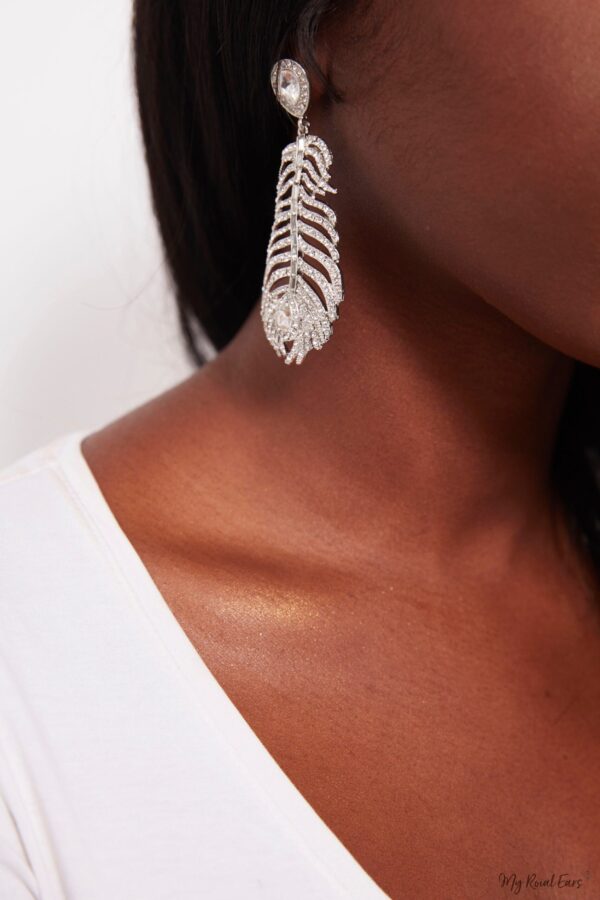 Peony- silver metal feather earrings - My Roial Ears LTD