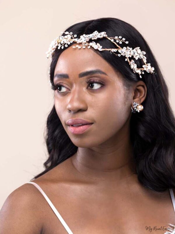 Queen Lizzie- gold handmade bridal headpiece - My Roial Ears LTD