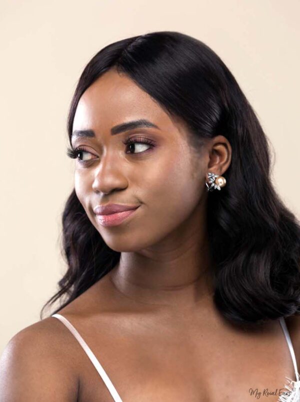 Q.Patricia-sophisticated antique pearl crystal bridal stud earrings - My Roial Ears LTD