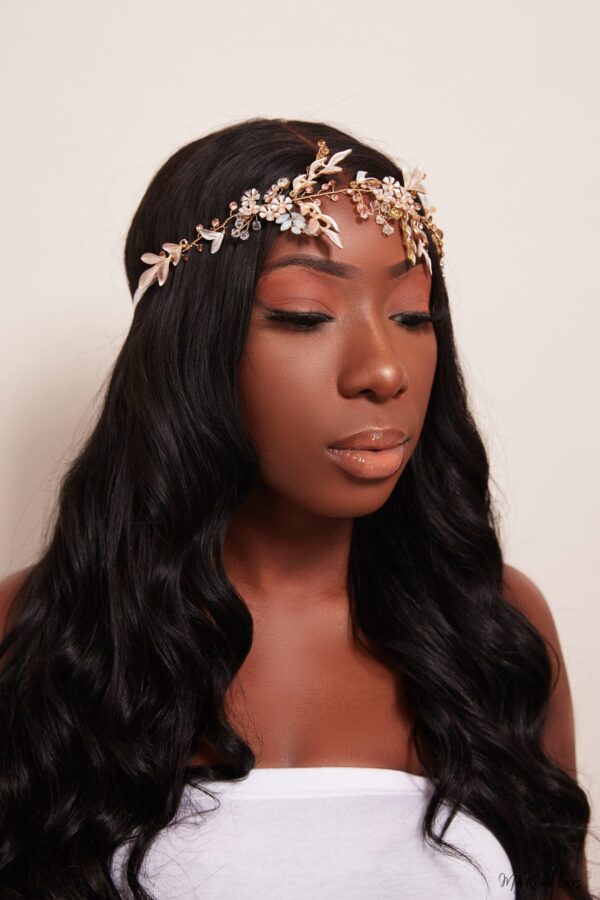 Queen Aung- a champagne floral beaded leaf headband - My Roial Ears LTD