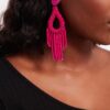 Sage- Beaded Tassel Pink Drop Earrings