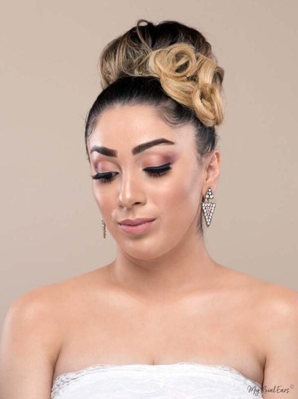 Q.FIONA- triangle chandelier luxury bridal drop earrings - My Roial Ears LTD