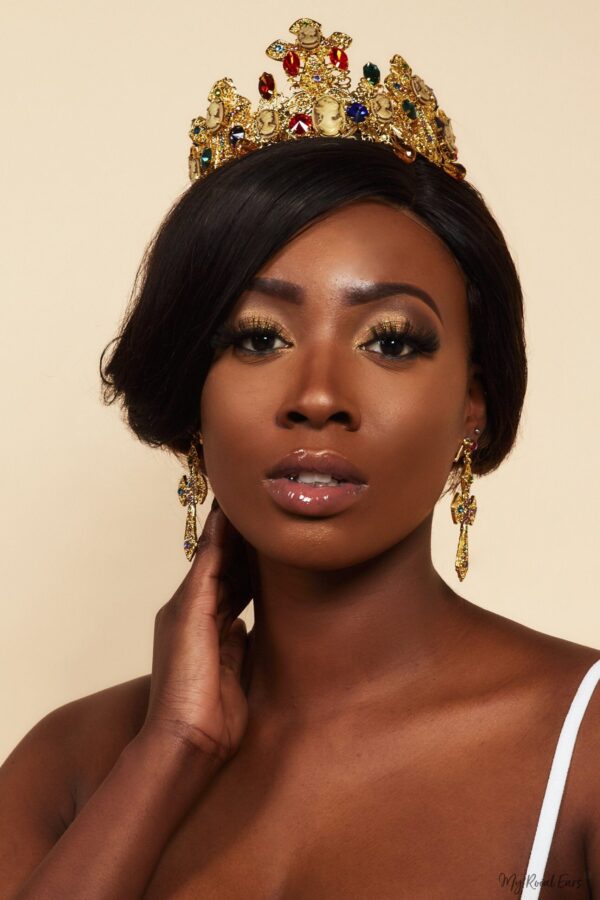 Queen Mirabai- gold baroque tiara and earring set. - My Roial Ears LTD