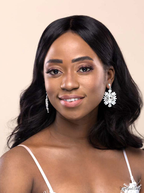Q.GABRIELLA- clear glass pearl white bridal stud earrings - My Roial Ears LTD
