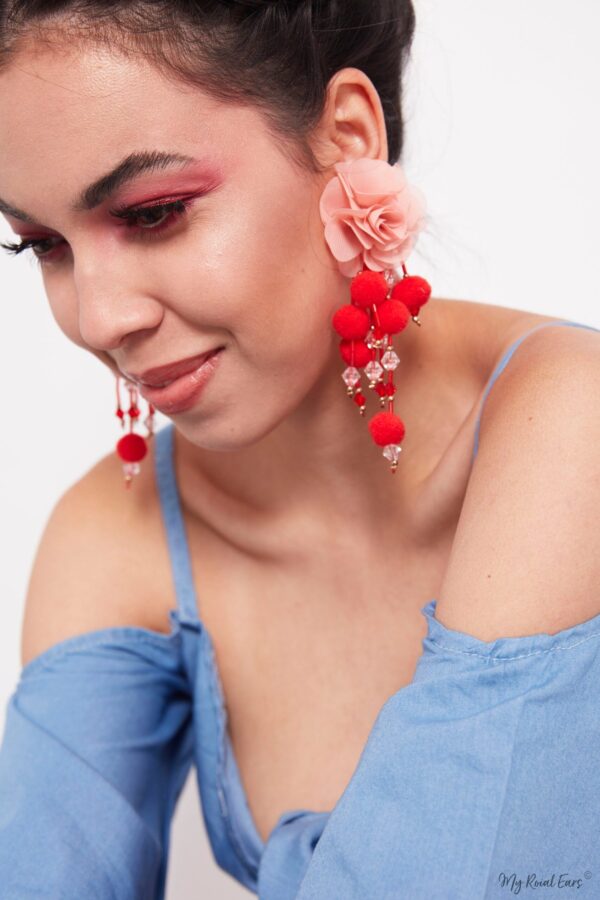 Sunflower- floral pompom tassel drop earrings - My Roial Ears LTD