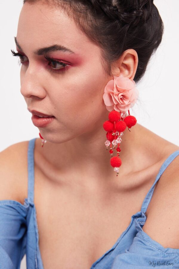 Sunflower- floral pompom tassel drop earrings - My Roial Ears LTD