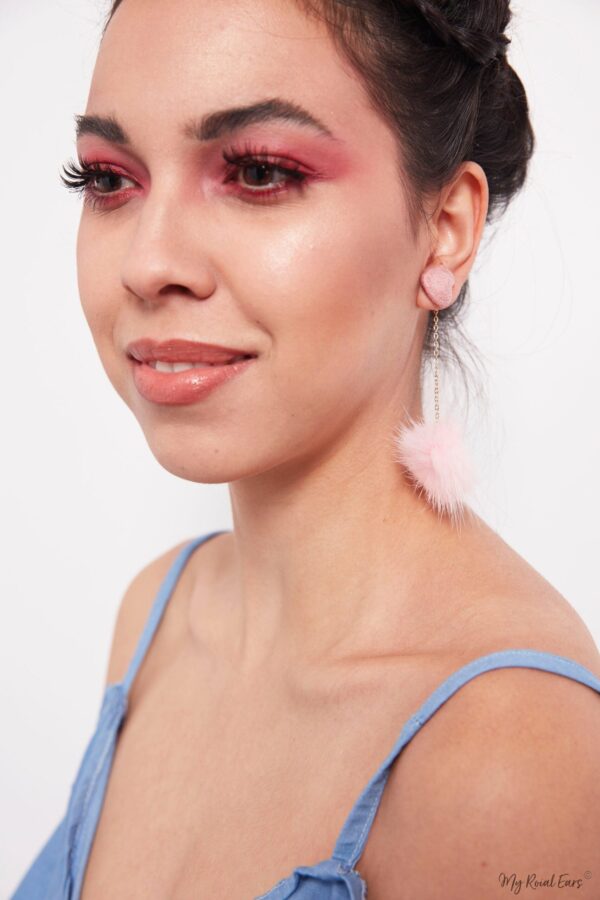 Daffodil Pink- Fur Drop love Earrings - Image 2