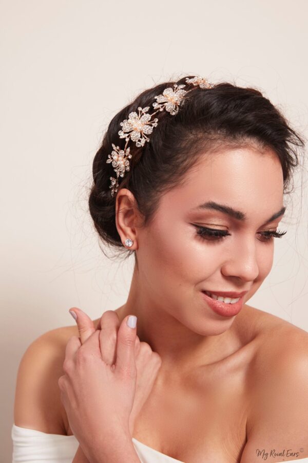 Q.CORDELIA- rose gold zircon stud bridal earrings - Image 5