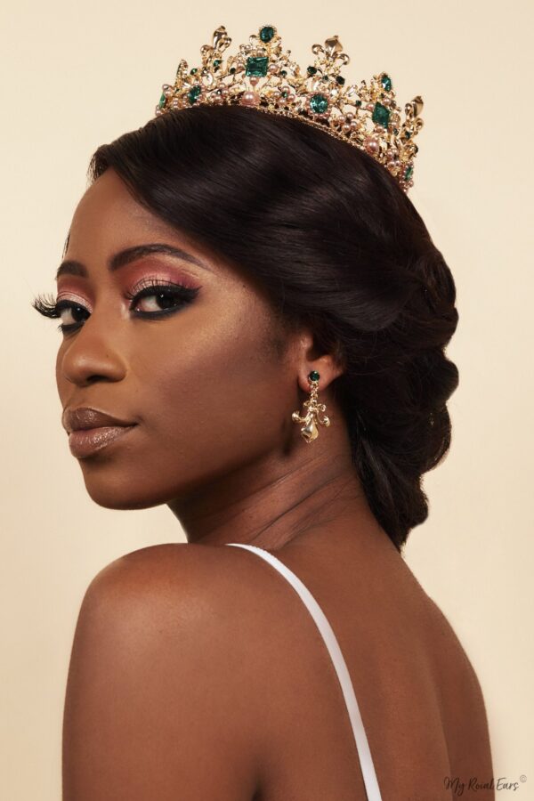 Queen Catherine- gold and green baroque crown and earring set. - My Roial Ears LTD