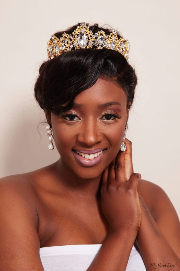 Queen Sheila- exquisite golden glass stone crown - My Roial Ears LTD