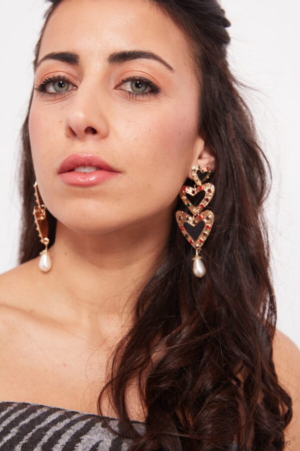 Bell Heather-black and gold love drop earrings - My Roial Ears LTD