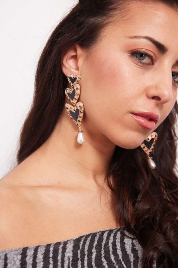 Bell Heather-black and gold love drop earrings - My Roial Ears LTD