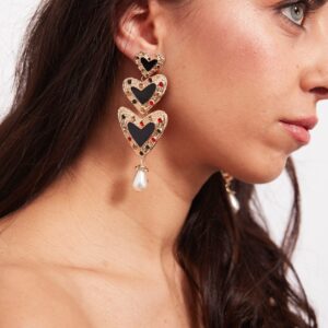 Bell Heather-black and gold love drop earrings - My Roial Ears LTD