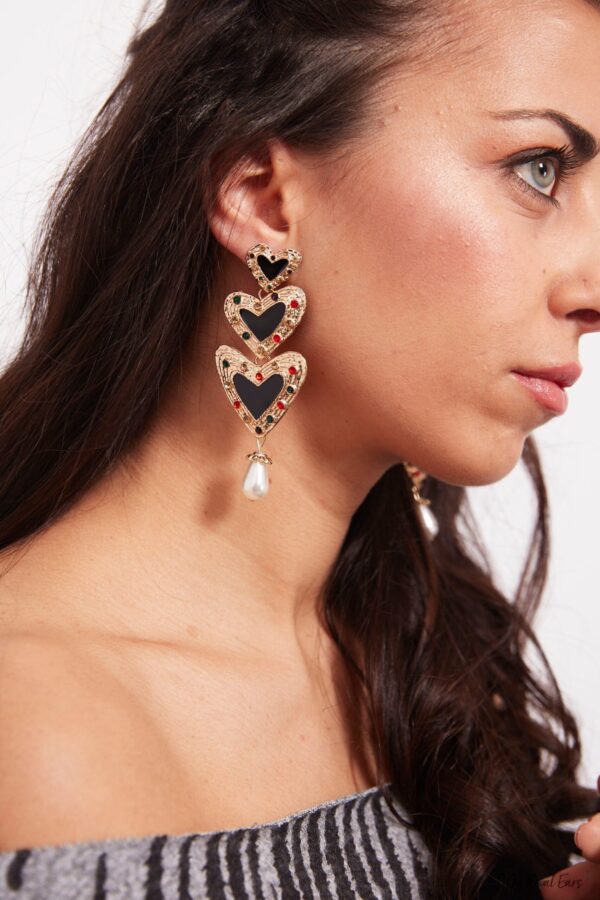 Bell Heather-black and gold love drop earrings - My Roial Ears LTD