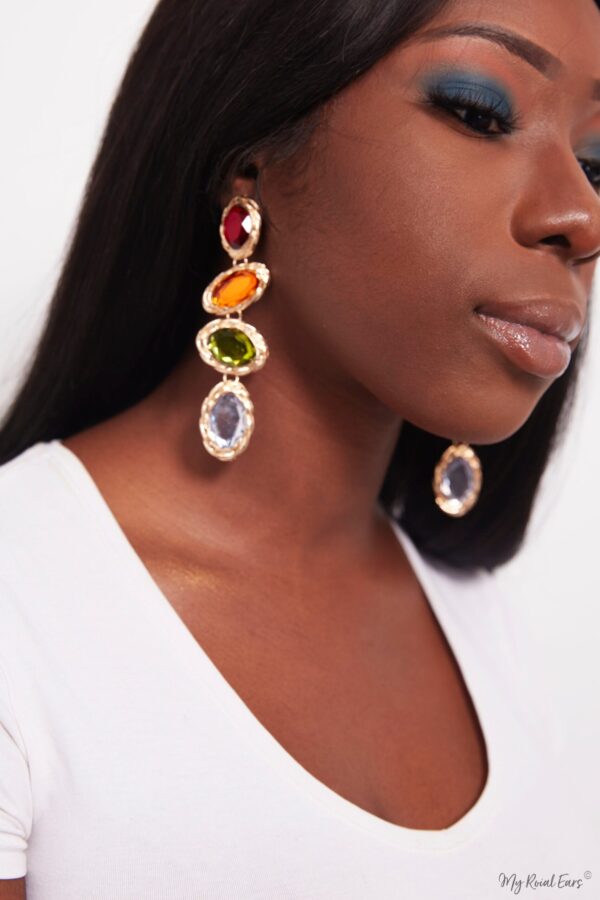Begonia- multi colour drop gold earrings