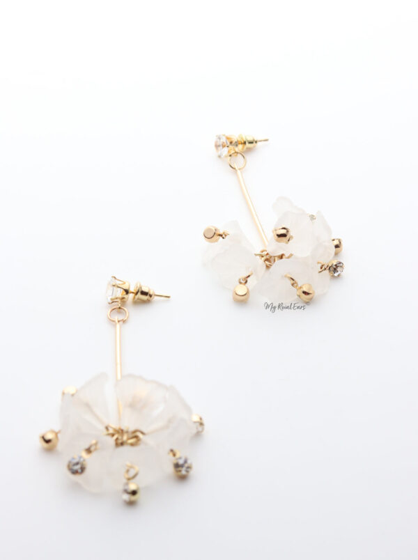 Orange Blossom- drop fan shape floral embellished earrings - Image 2