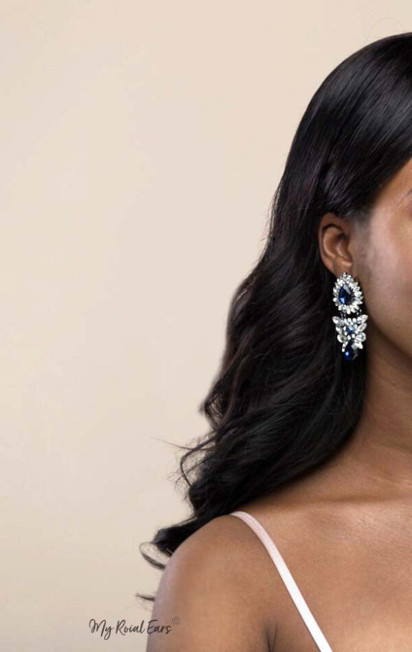 Q.OLGA-stunning blue glass crystal bridal earrings - My Roial Ears LTD