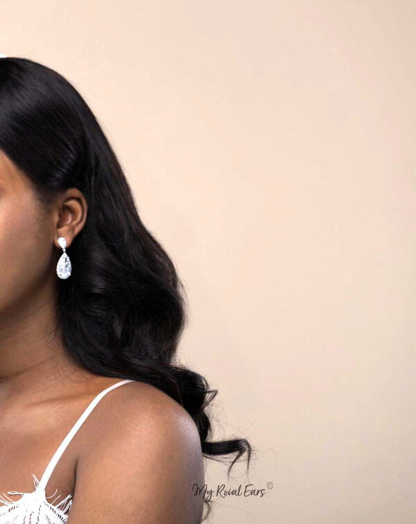 Q.Marie- elegance sterling silver bridal drop earrings - My Roial Ears LTD