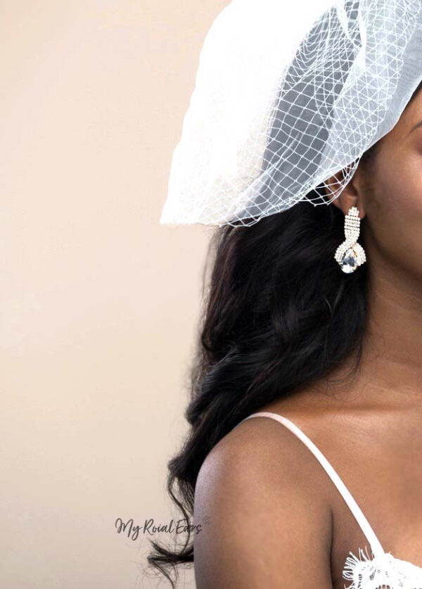 Q.Mia-luxurious gold-plated crystal stone drop bridal earrings - My Roial Ears LTD