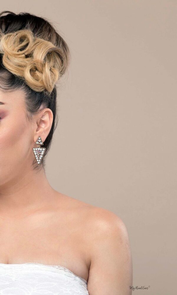 Q.FIONA- triangle chandelier luxury bridal drop earrings - My Roial Ears LTD