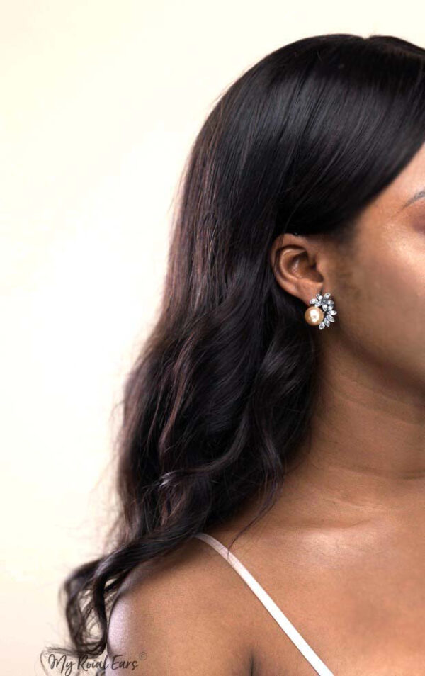 Q.Patricia-sophisticated antique pearl crystal bridal stud earrings - My Roial Ears LTD