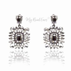 Q.NOOR-handmade rectangle glass bridal drop earrings - My Roial Ears LTD