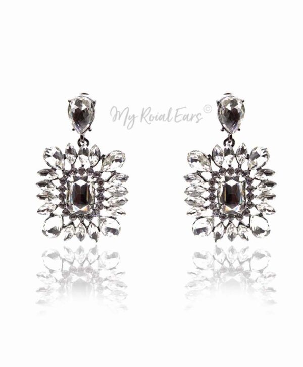 Q.NOOR-handmade rectangle glass bridal drop earrings - My Roial Ears LTD