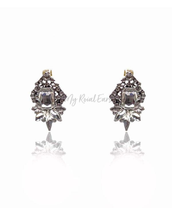 Q.QUINN-rhombus white glass crystal bridal stud earrings - My Roial Ears LTD